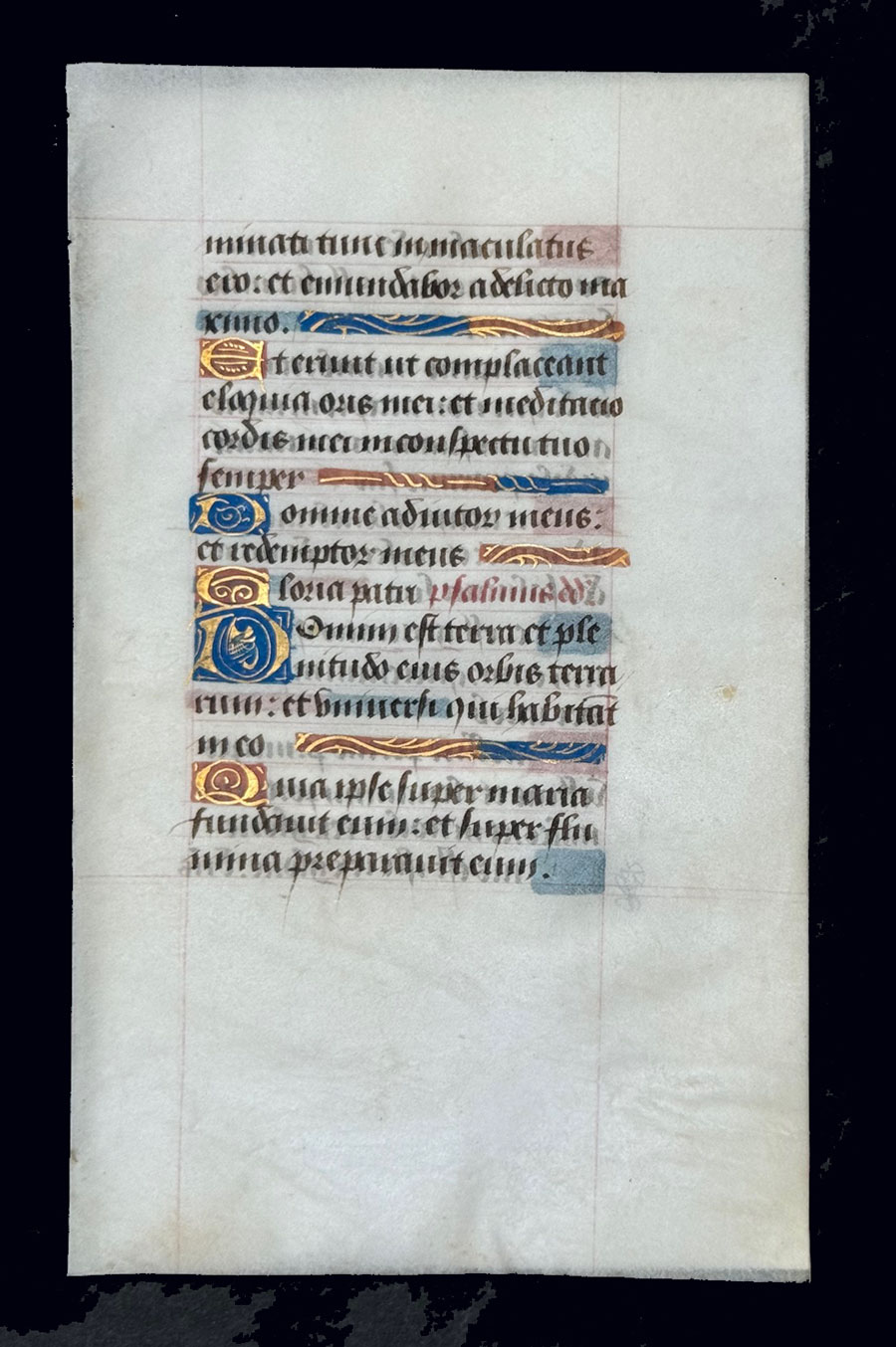 c 1470 Manuscript Book of Hours Leaf- The earth is the Lord's...