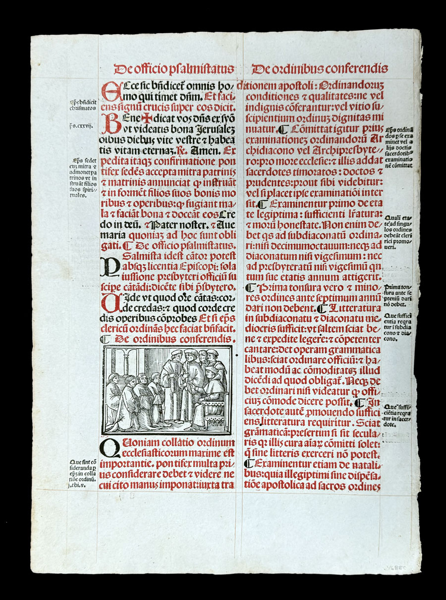 c 1503 Pontifical Leaf - Ordination of Clergy - Early Printing