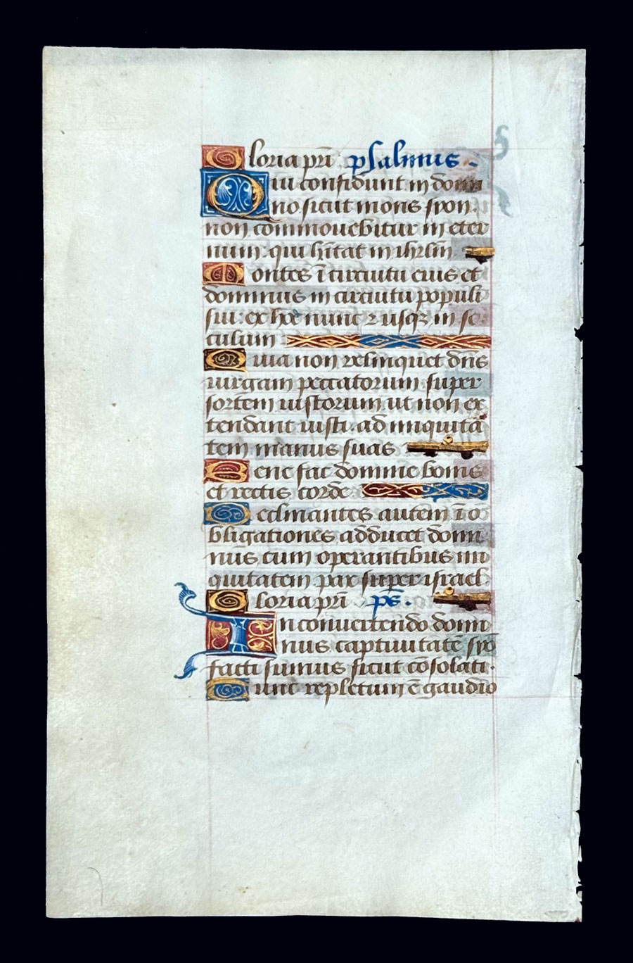 c 1460 Book of Hours Leaf - Psalms - illuminated initials