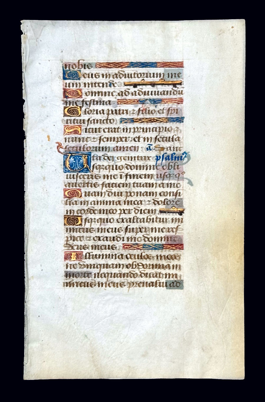 c 1460 Book of Hours Leaf - Psalms - Illuminated initials