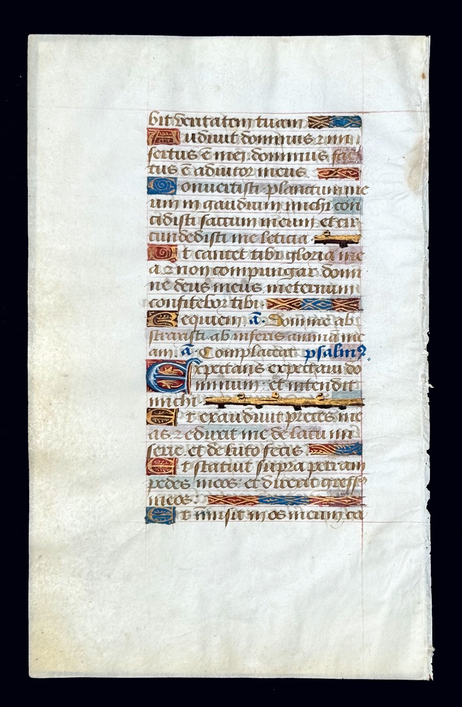 c 1460 Book of Hours Leaf - Psalms - Illuminated initials