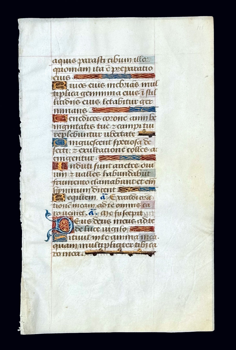 c 1460 Book of Hours Leaf - Psalms - Illuminated initials