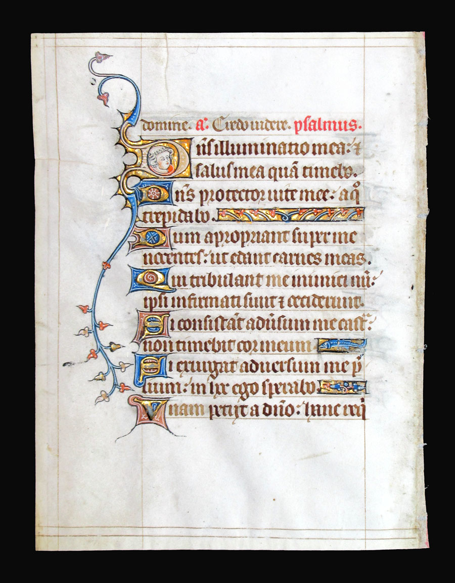 c 1325 Book of Hours Leaf - Initial w portrait