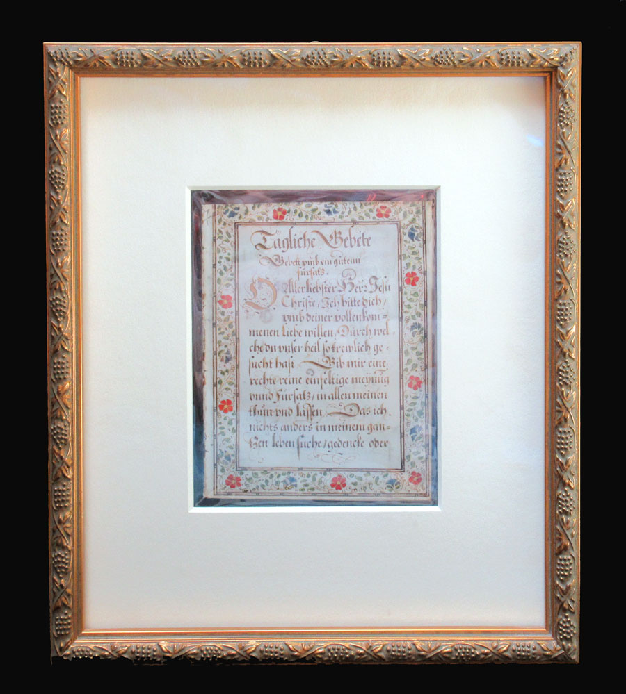 c 1603 Manuscript Prayerbook Leaf in German - Framed