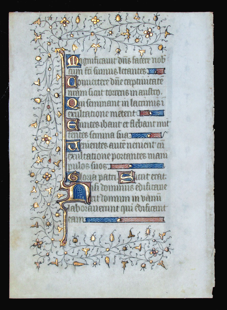 c 1420-25 Book of Hours Leaf - Psalms - Elaborate borders