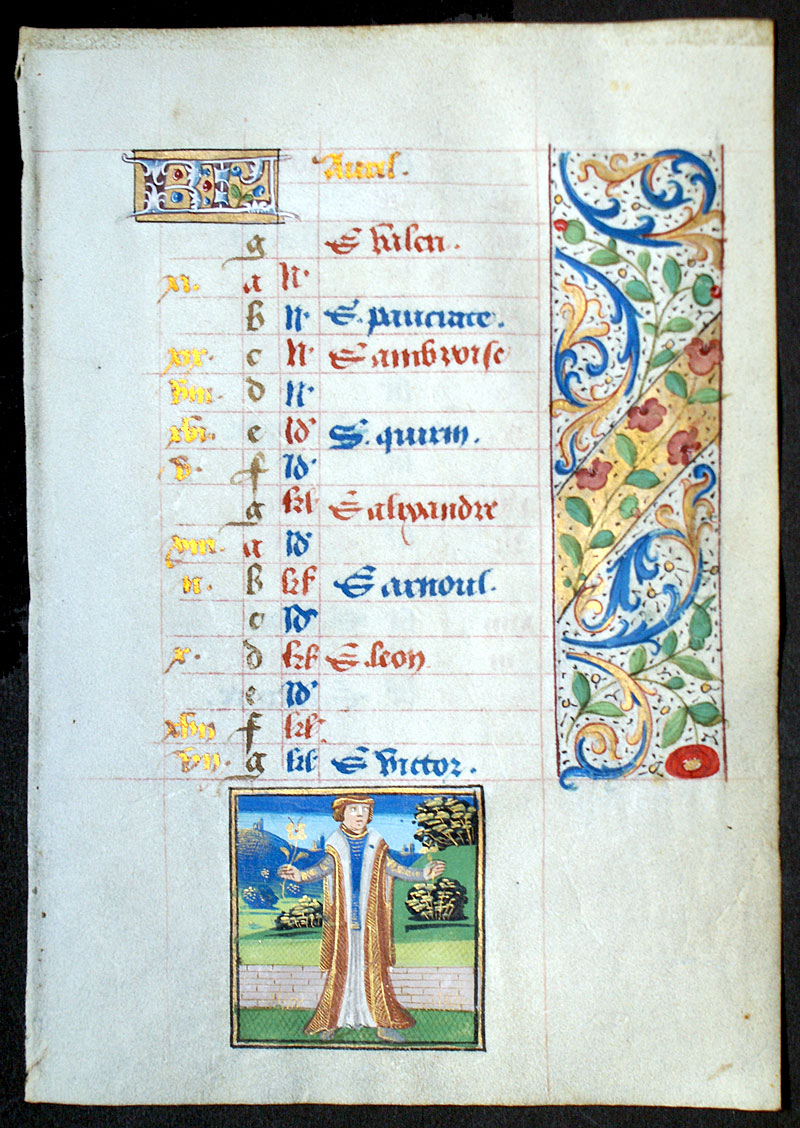 c 1450 Book of Hours Calendar Leaf for April