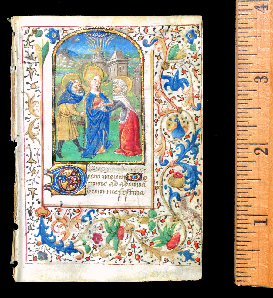 c 1470 Book of Hours Leaf  Mary's Annunciation to Anne & Joachim