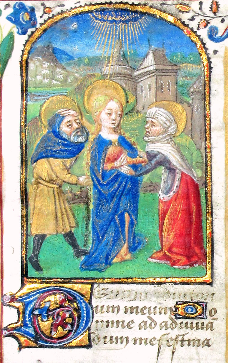 c 1470 Book of Hours Leaf  Mary's Annunciation to Anne & Joachim