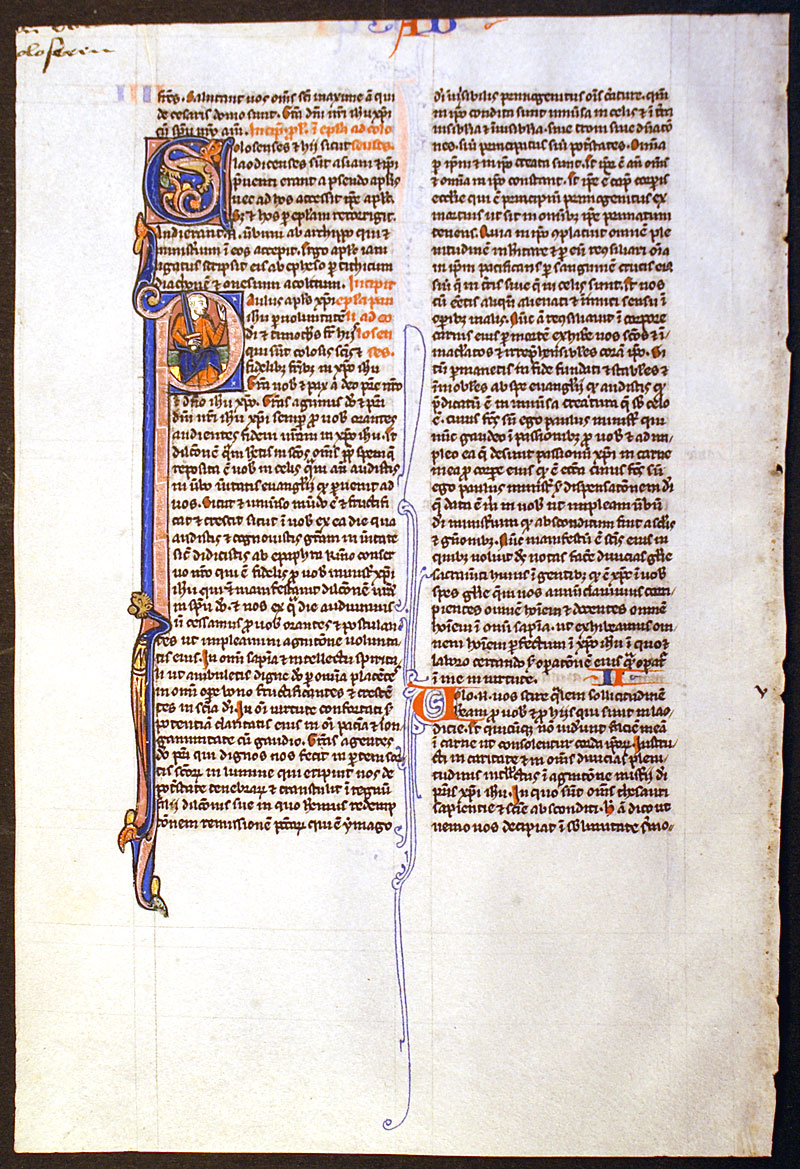 Medieval Bible Leaf - c 1240-50 Miniature of St Paul