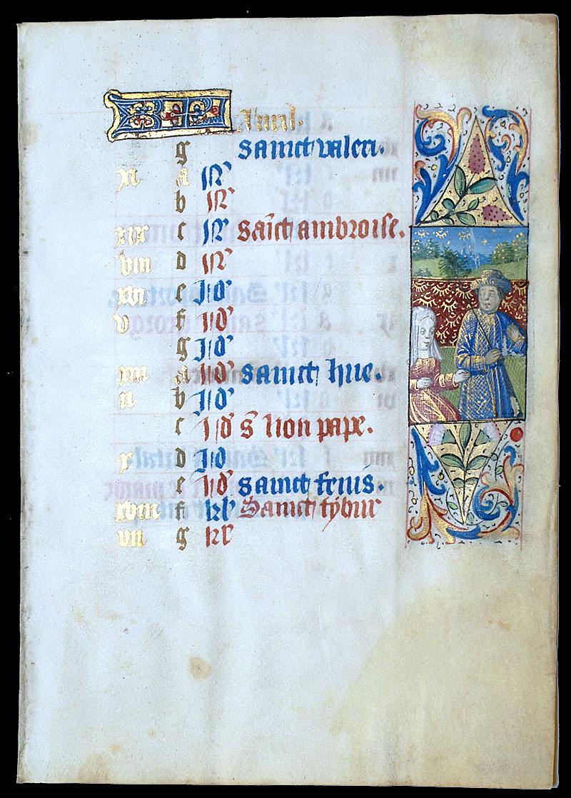 c 1460 Book of Hours Calendar Leaf for April
