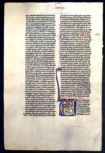 Medieval Bible Leaf - Exceptional initial with creature