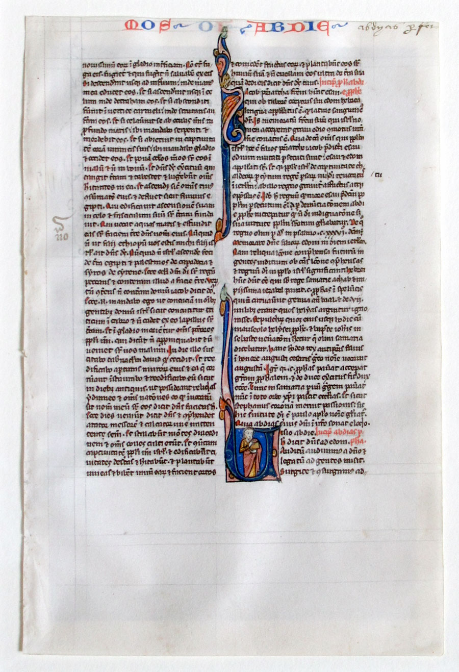 c 1240-50 Bible Leaf - Entire Book of Obadiah w/Miniature