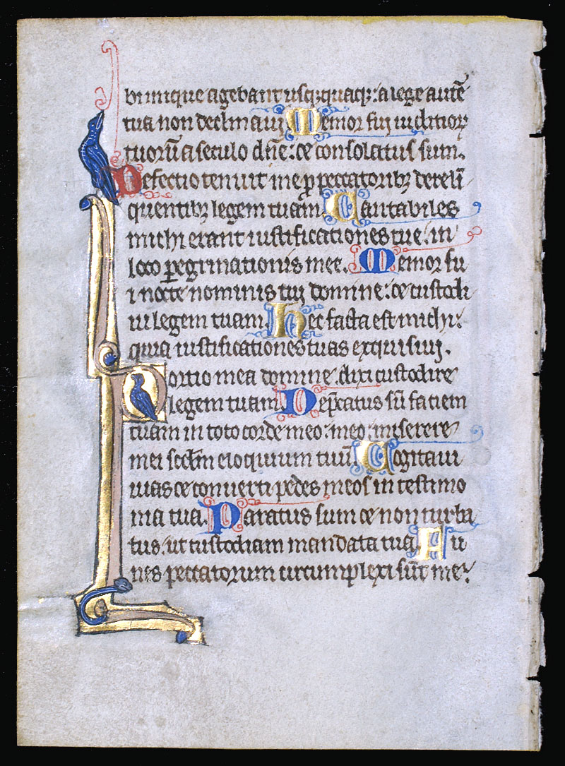 A Psalter leaf with 2 birds & creature - c 1275-1300