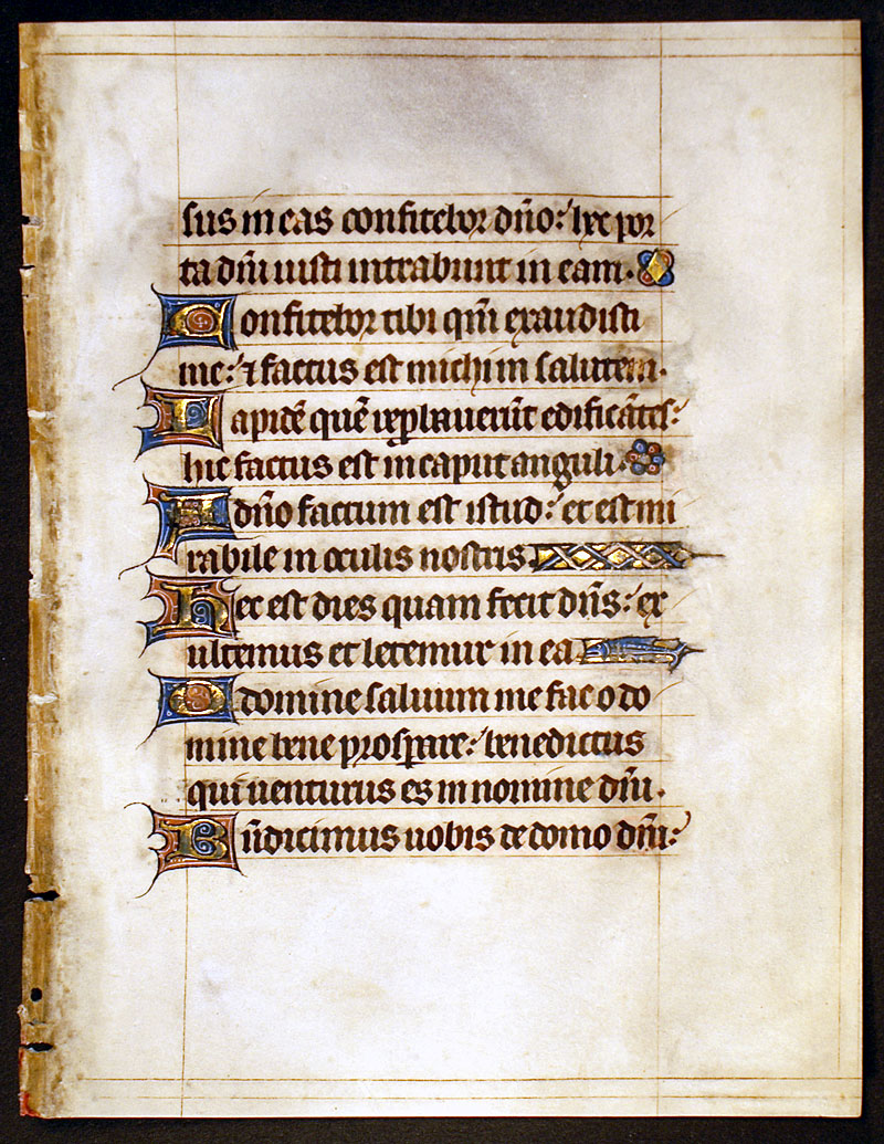 Medieval Book of Hours Leaf - early - c 1240 - w fish symbol