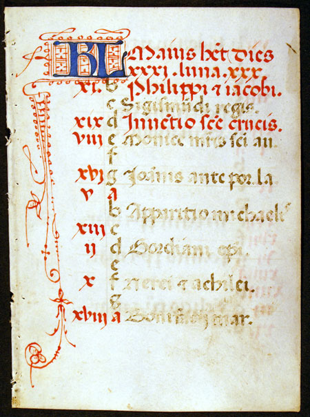 Book of Hours Calendar Leaf for May, c. 1470