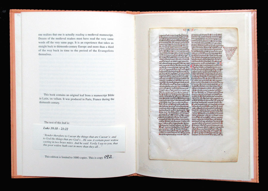 c 1250 Bible Leaf, in Leather Bound Leaf Book - Luke