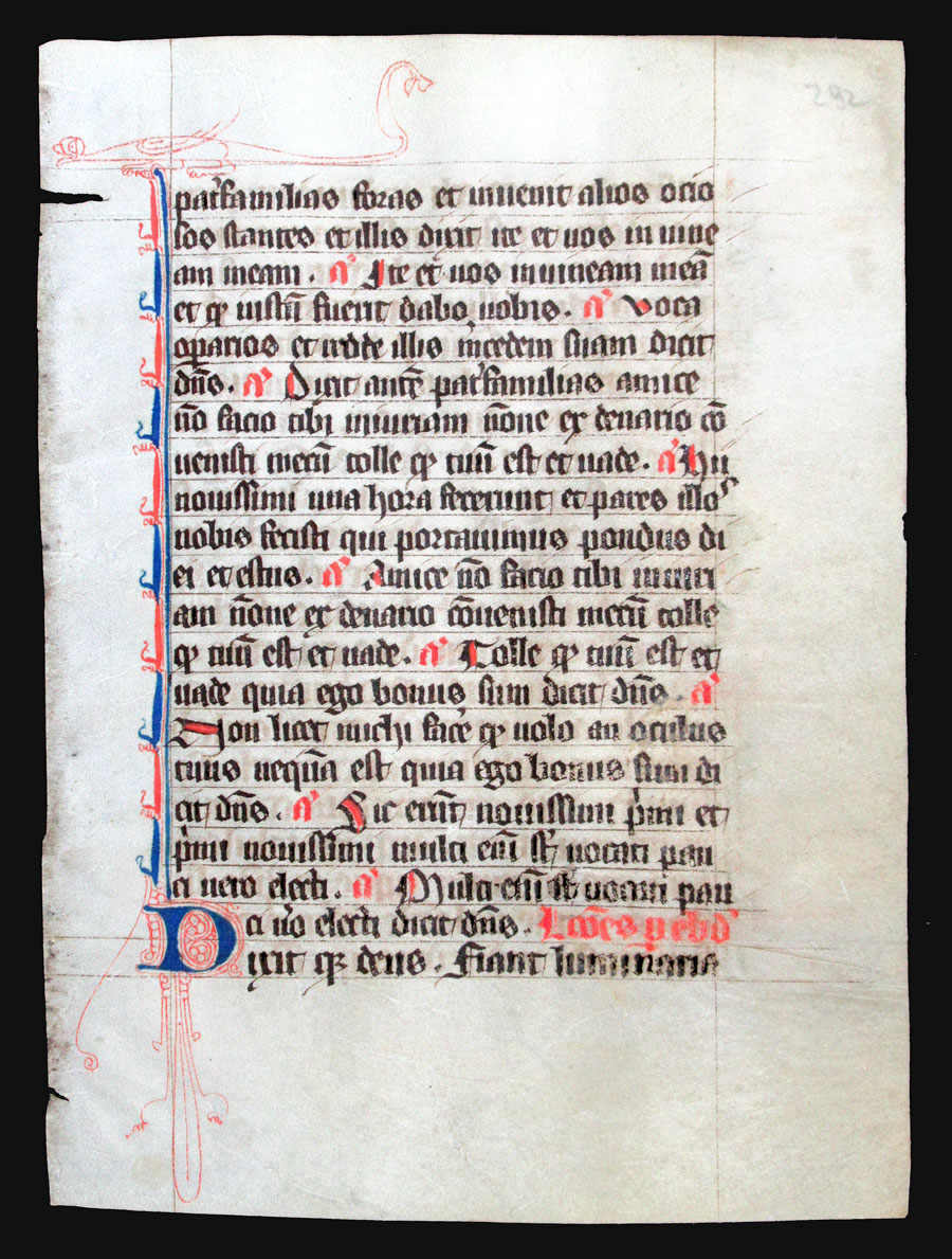 c 1280-1300 Breviary Leaf - Genesis - Whimsical Creature at top