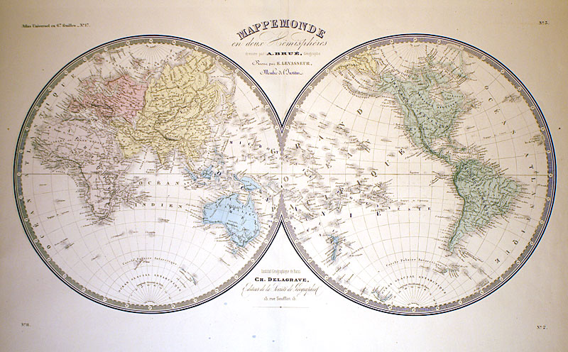 ''MAPPE  MONDE ...'' c 1868 - Brue
