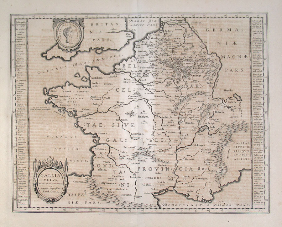 c 1642 Blaeu map of Ancient Gaul (France & Belgium)