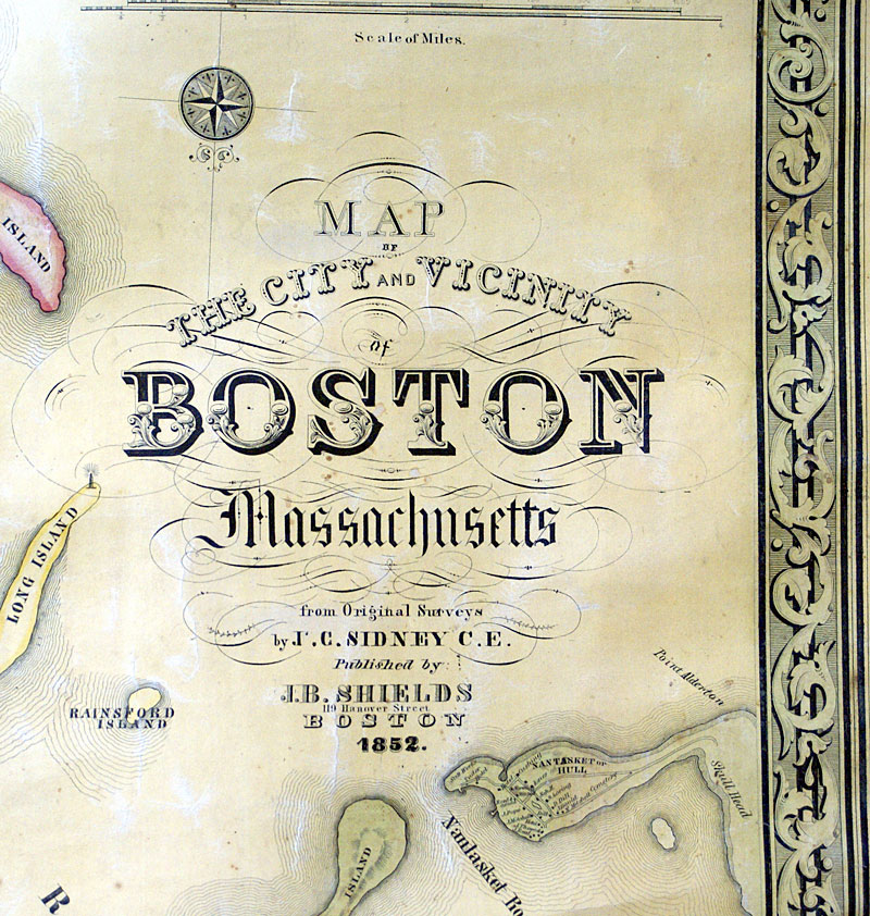 c 1852 Wall Map of the City & Vicinity of Boston - J B Shields