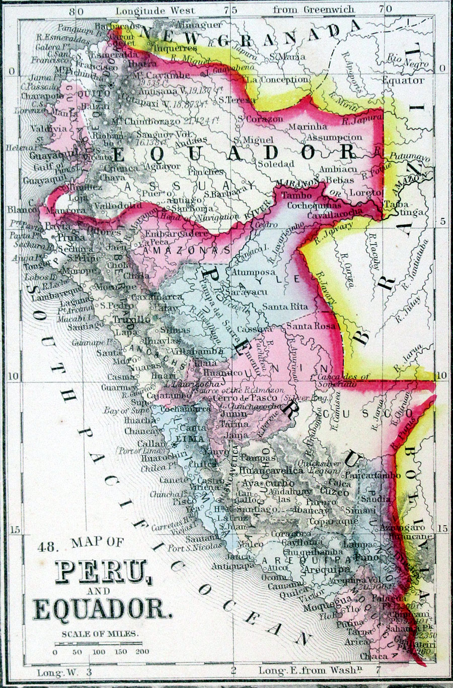 c 1860 Mitchell Map of Venezuela, Peru, Ecuador, Argentina