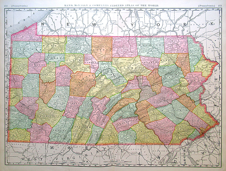 c 1898 Rand, McNally & Co Large Map of Pennsylvania