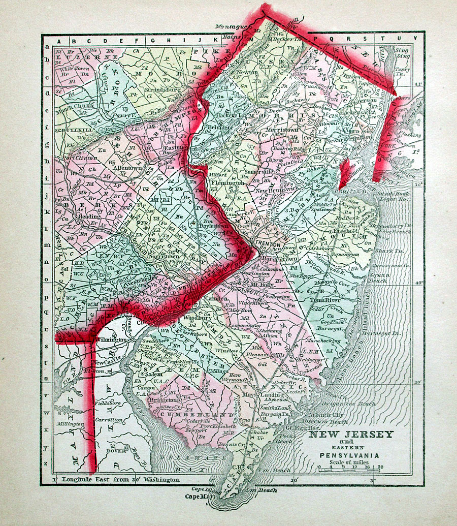 c 1857 Morse Gaston Map of NJ and Eastern Pennsylvania