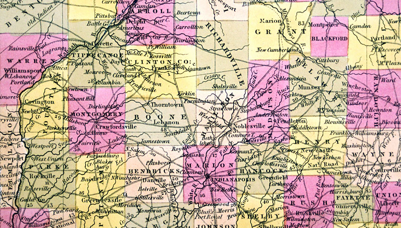 c 1847 A New Map of Indiana - Mitchell