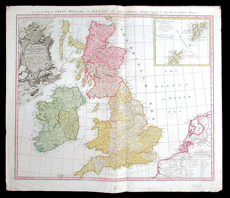 c 1729 Homann Heirs map of the British Isles