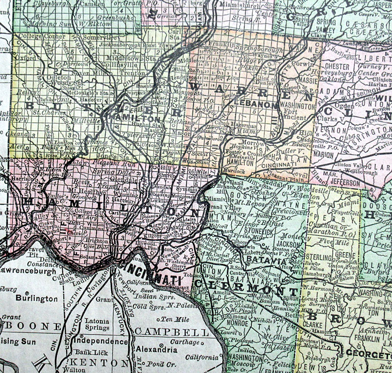 c 1881 Detailed Railroad Map of Ohio - Rand, McNally & Co.