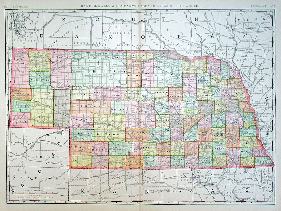 c 1898 Rand, McNally & Co Map of Nebraska
