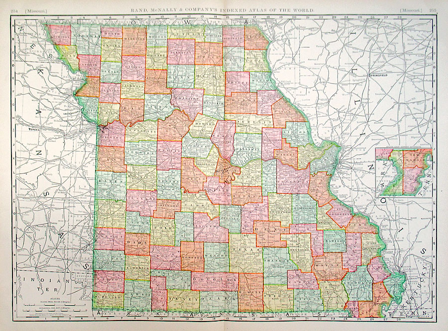 c 1898 Rand, McNally & Co Large Map of Missouri