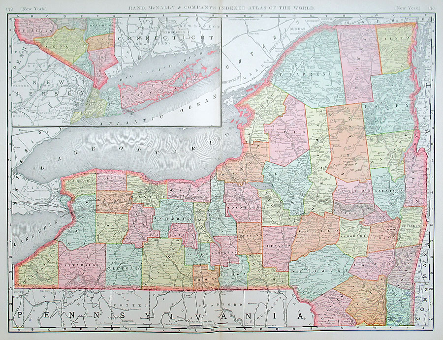 c 1898 Rand, McNally & Co Large Map of New York State