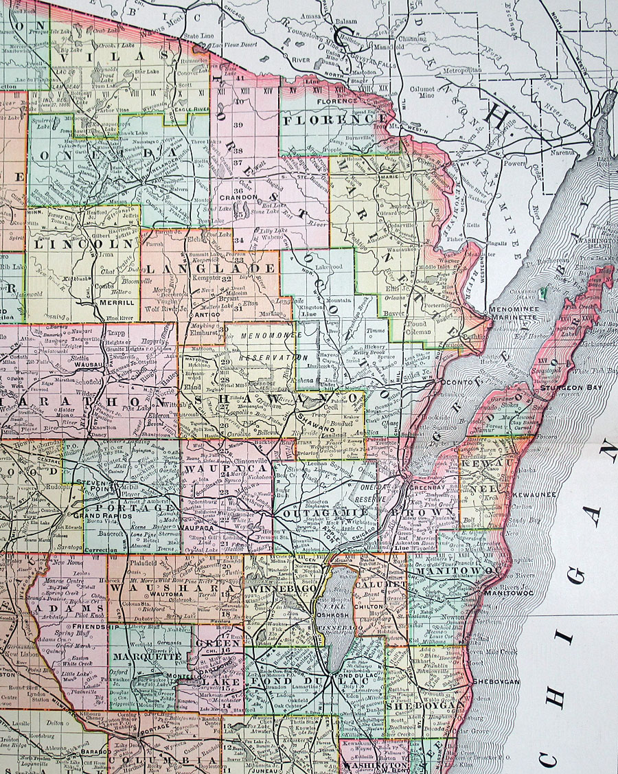 c 1898 Rand, McNally & Co Large Map of Wisconsin