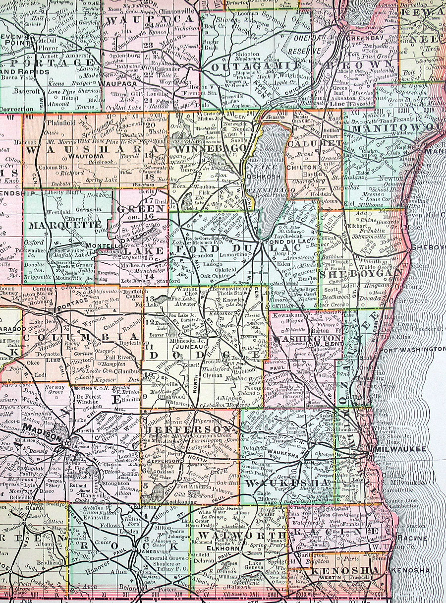 c 1898 Rand, McNally & Co Large Map of Wisconsin