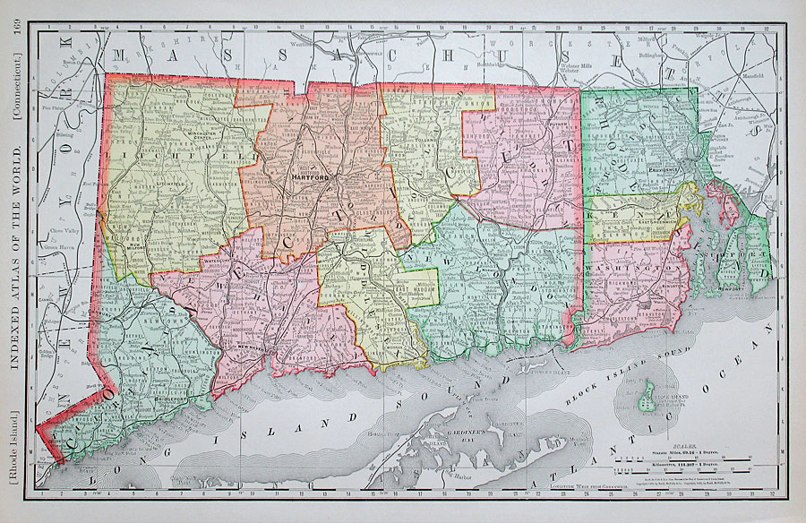 c 1898 Rand, McNally & Co Map of Connecticut & Rhode Island