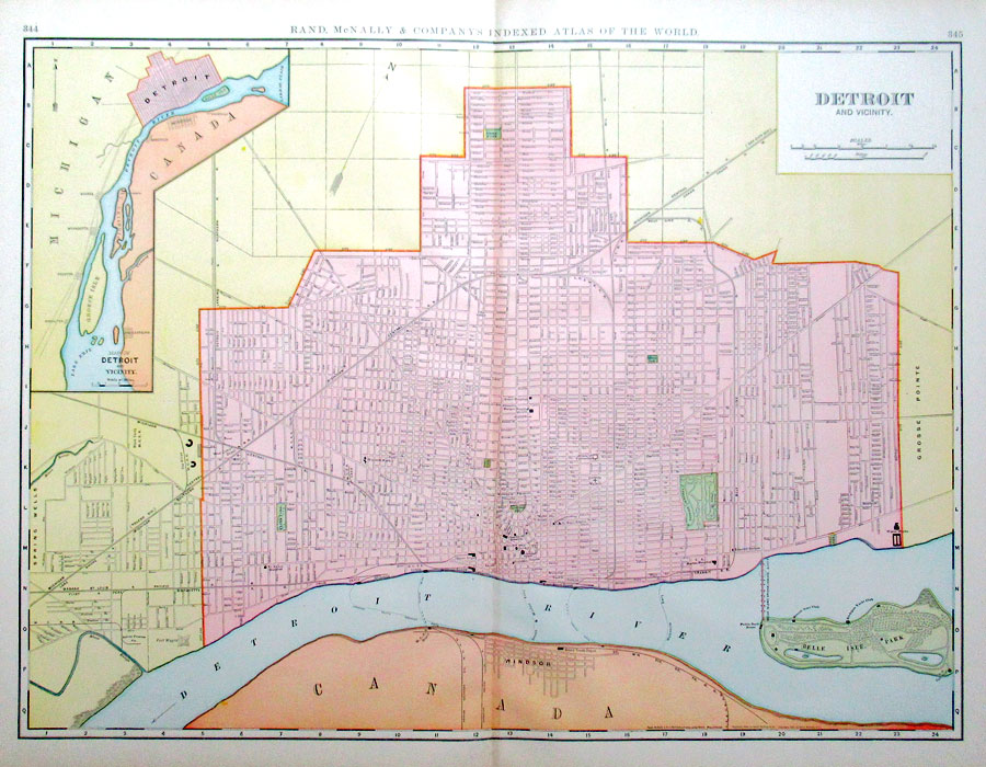 c 1898 Rand, McNally & Co Large Map of Detroit
