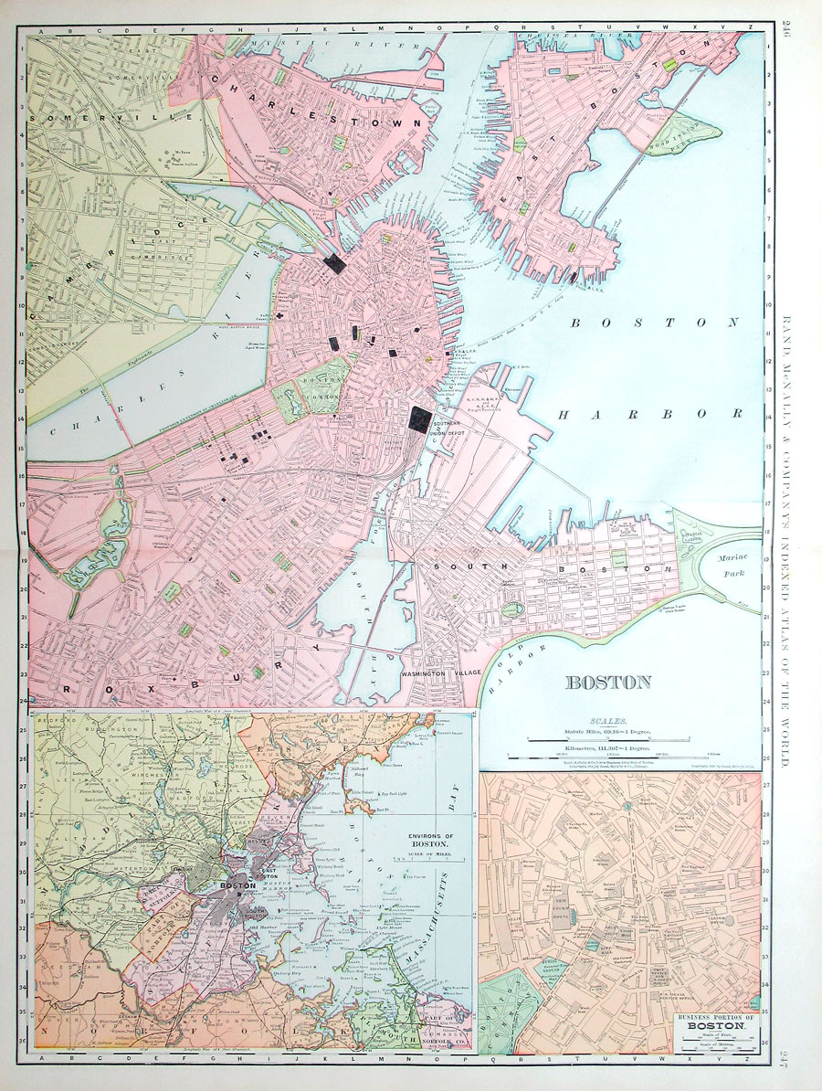 c 1898 Rand, McNally & Co large map of Boston