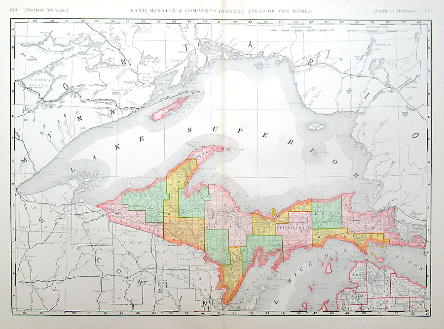 c 1895 Rand, McNally & Co large map of Michigan Upper Peninsula
