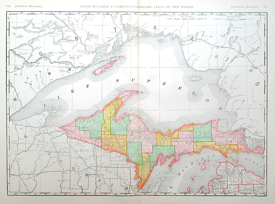 c 1895 Rand, McNally & Co large map of Michigan Upper Peninsula