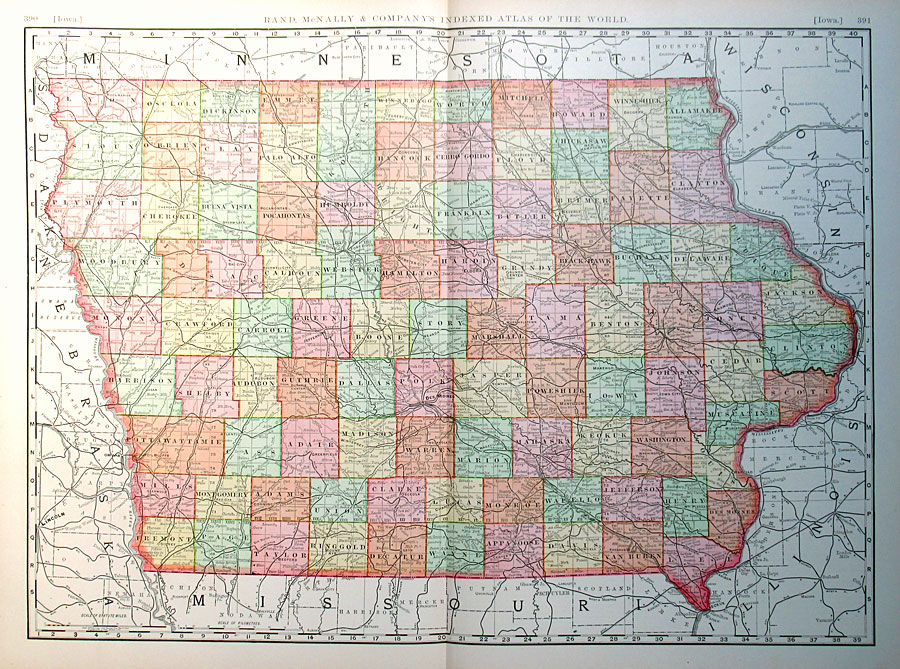 c 1894 Map of Iowa - Rand, McNally & Co.