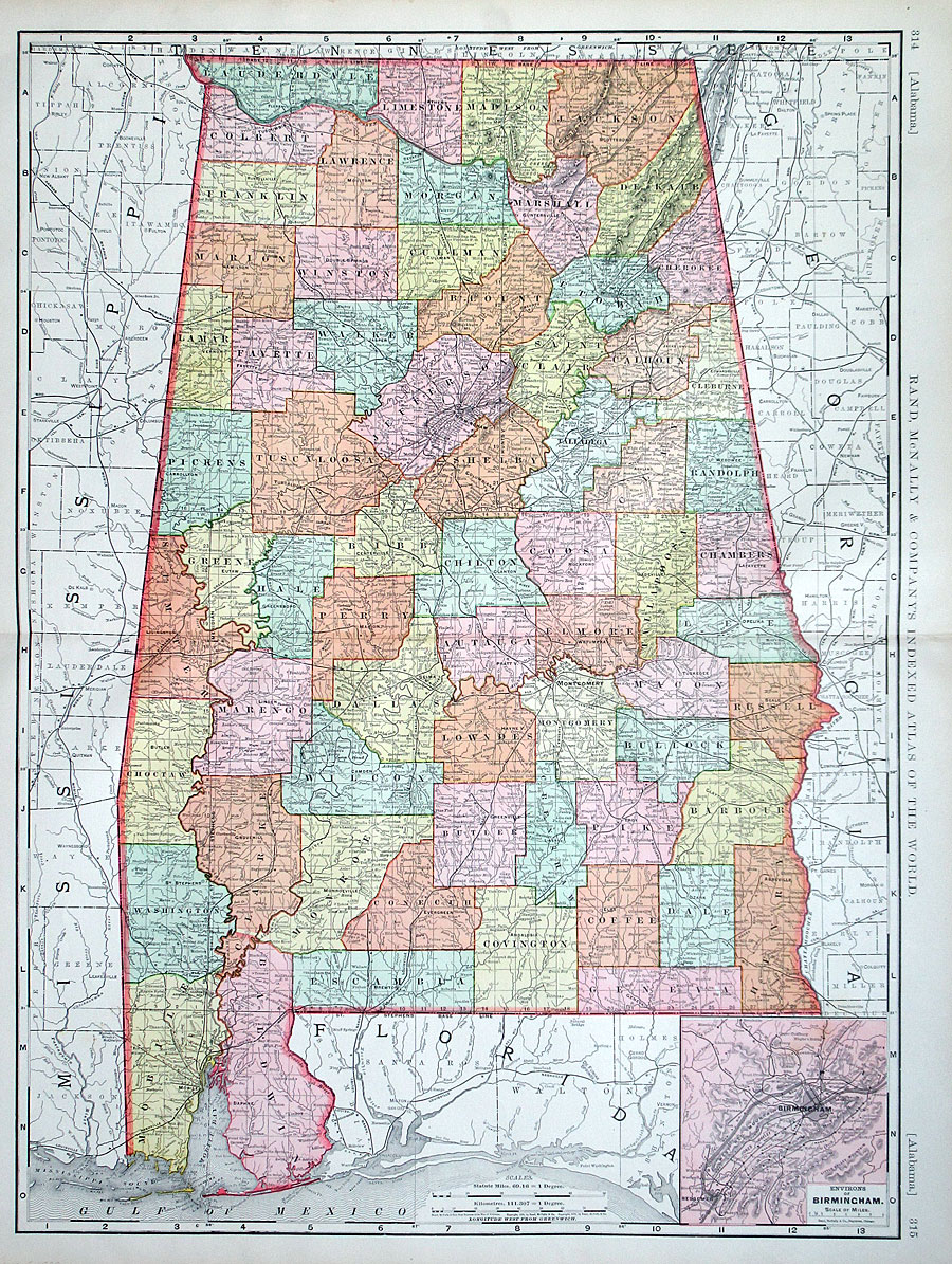 c 1898 Rand, McNally & Co Map of Alabama
