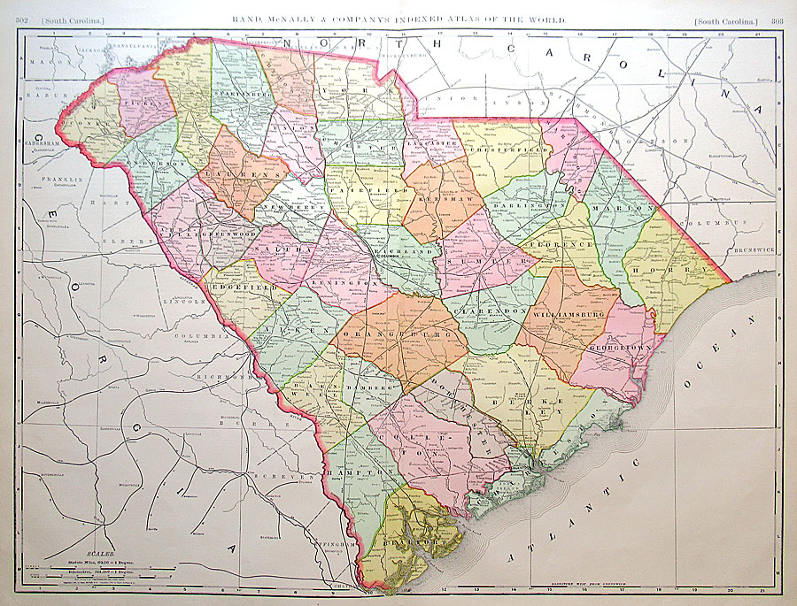 c 1898 Rand, McNally & Co Large Map of South Carolina