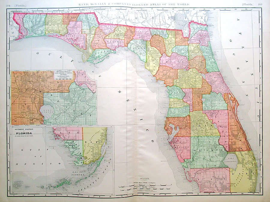 c 1898 Rand, McNally & Co Very Large Map of Florida