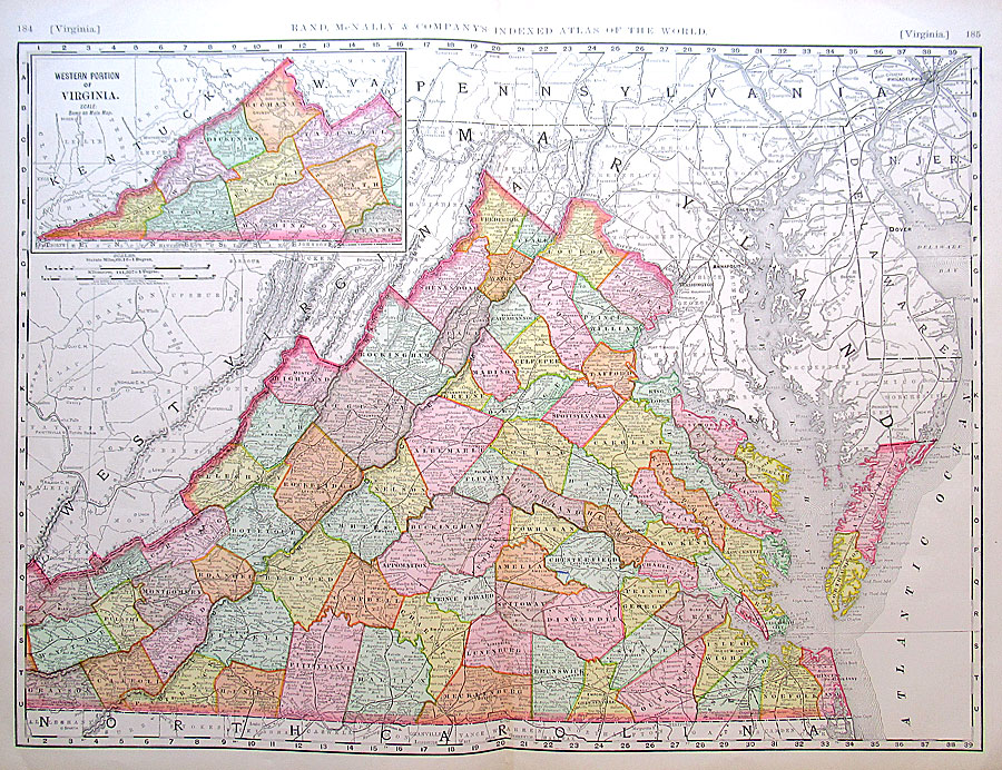 c 1898 Rand, McNally & Co Large map of Virginia