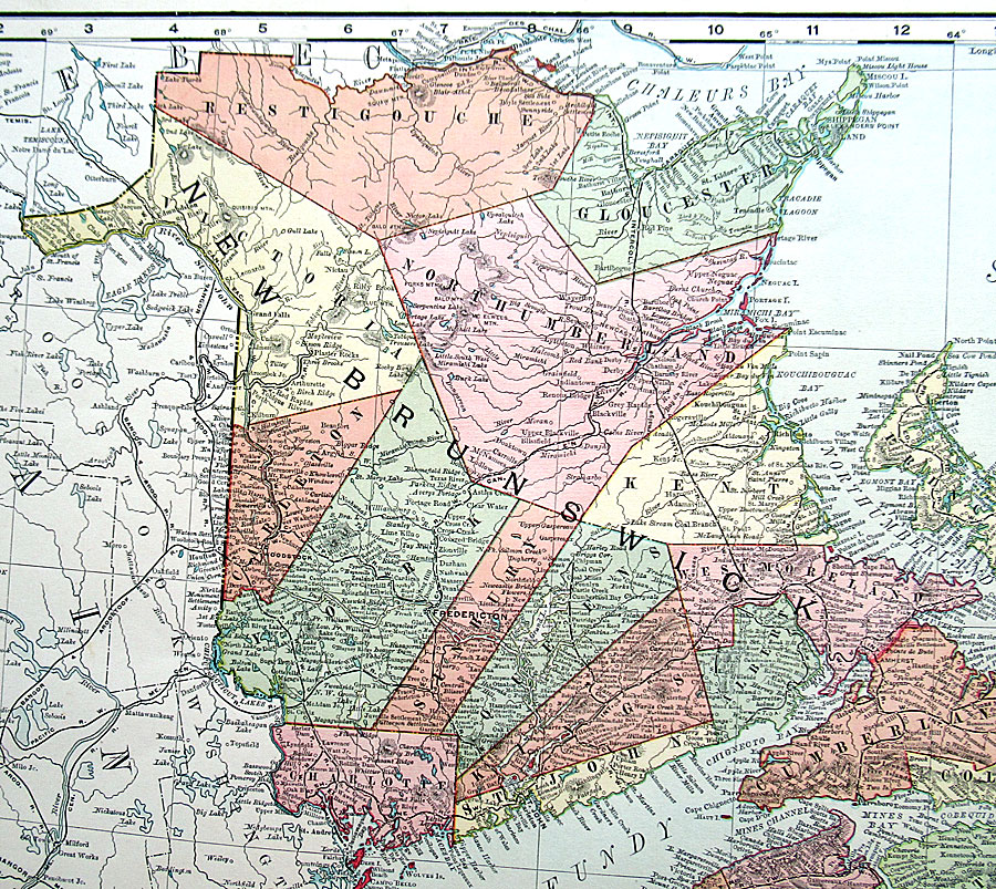c 1893 Rand, McNally & Co Map of New Brunswick, Nova Scotia...