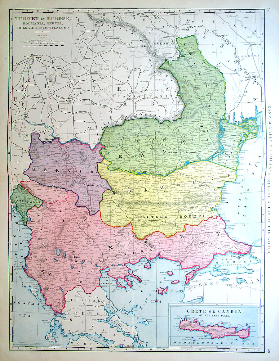 c 1898 Rand, McNally & Co Map of Romania, Bulgaria, Servia...