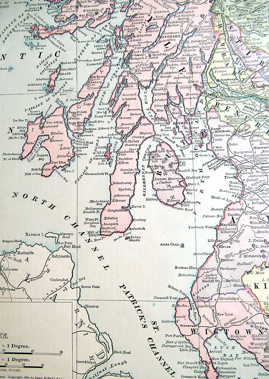 c 1891 Rand, McNally & Co Large Map of Scotland