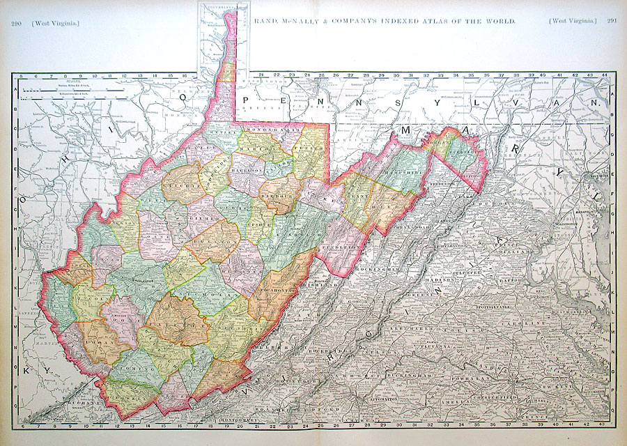 c 1898 Rand, McNally & Co Large Map of West Virginia