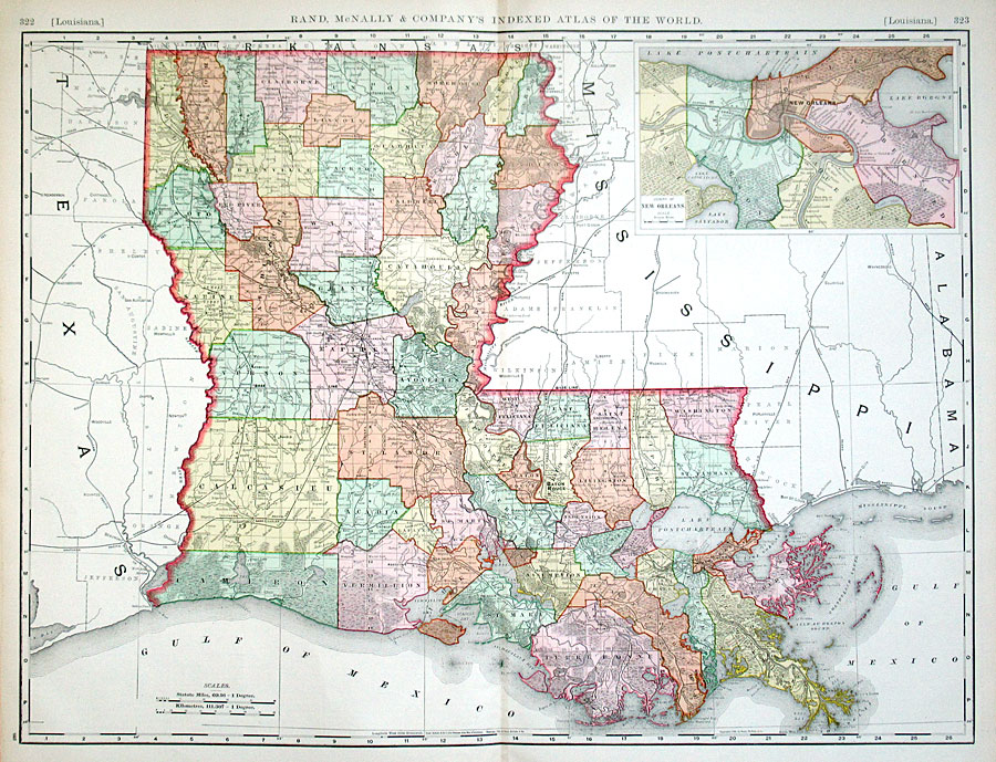 c 1895 Rand, McNally & Co Large Map of Louisiana